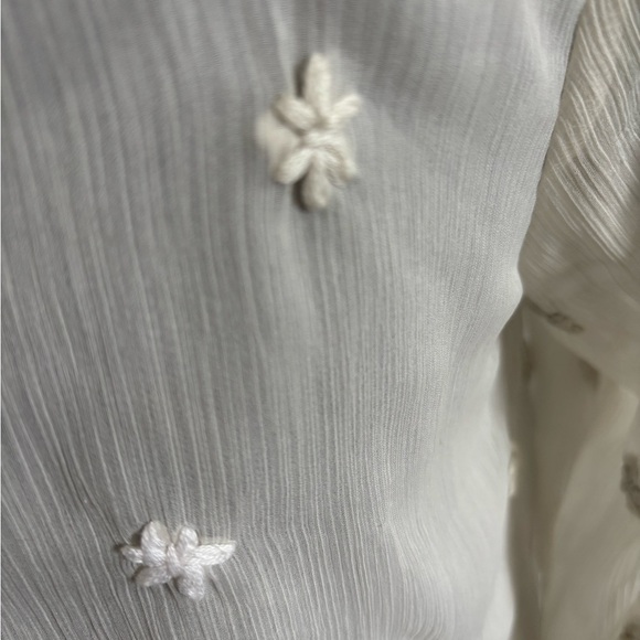 Sundance ivory Sheer Boho Blouse Floral Embroidered Pleated Ruffle Neck Size M - Picture 5 of 11